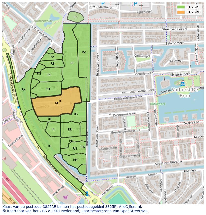 Afbeelding van het postcodegebied 3825 RE op de kaart.