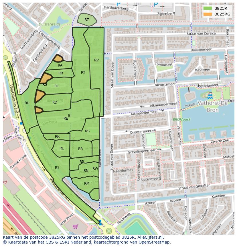 Afbeelding van het postcodegebied 3825 RG op de kaart.