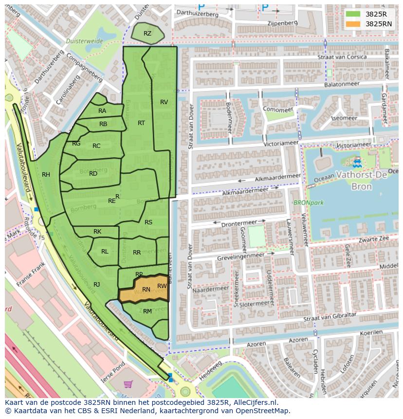 Afbeelding van het postcodegebied 3825 RN op de kaart.