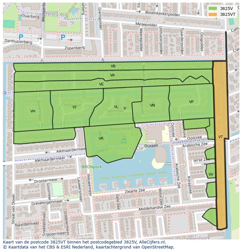 Afbeelding van het postcodegebied 3825 VT op de kaart.
