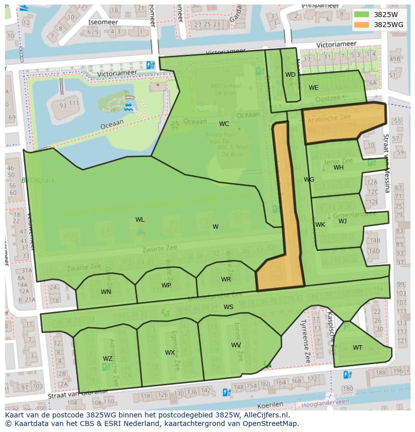 Afbeelding van het postcodegebied 3825 WG op de kaart.