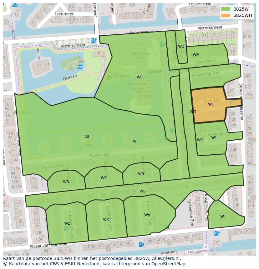 Afbeelding van het postcodegebied 3825 WH op de kaart.