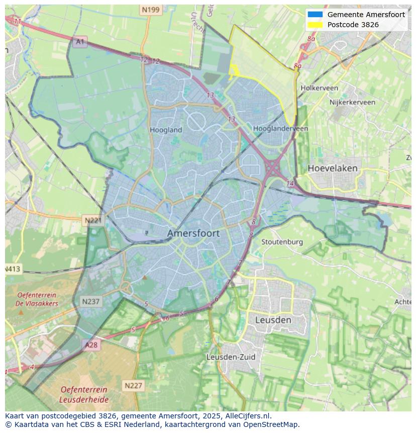 Afbeelding van het postcodegebied 3826 op de kaart.