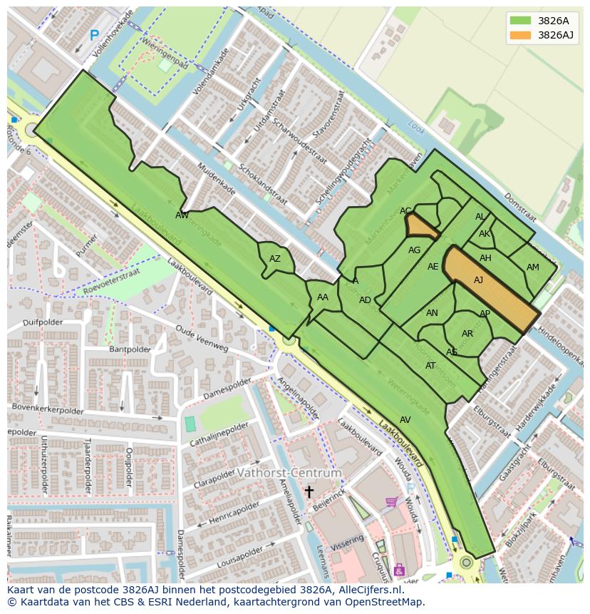 Afbeelding van het postcodegebied 3826 AJ op de kaart.