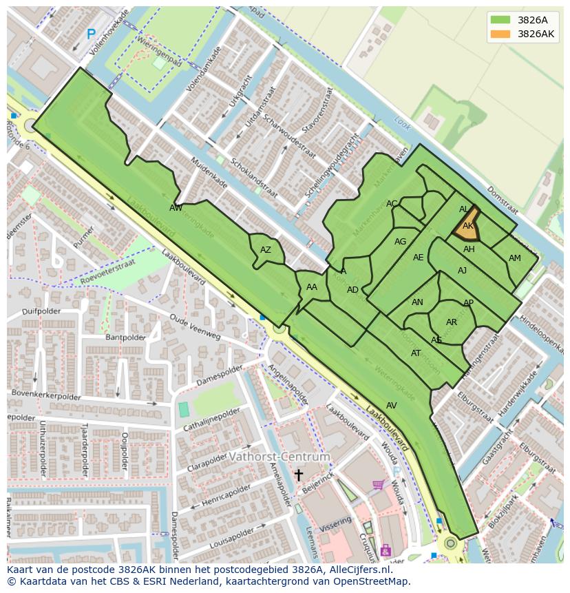 Afbeelding van het postcodegebied 3826 AK op de kaart.