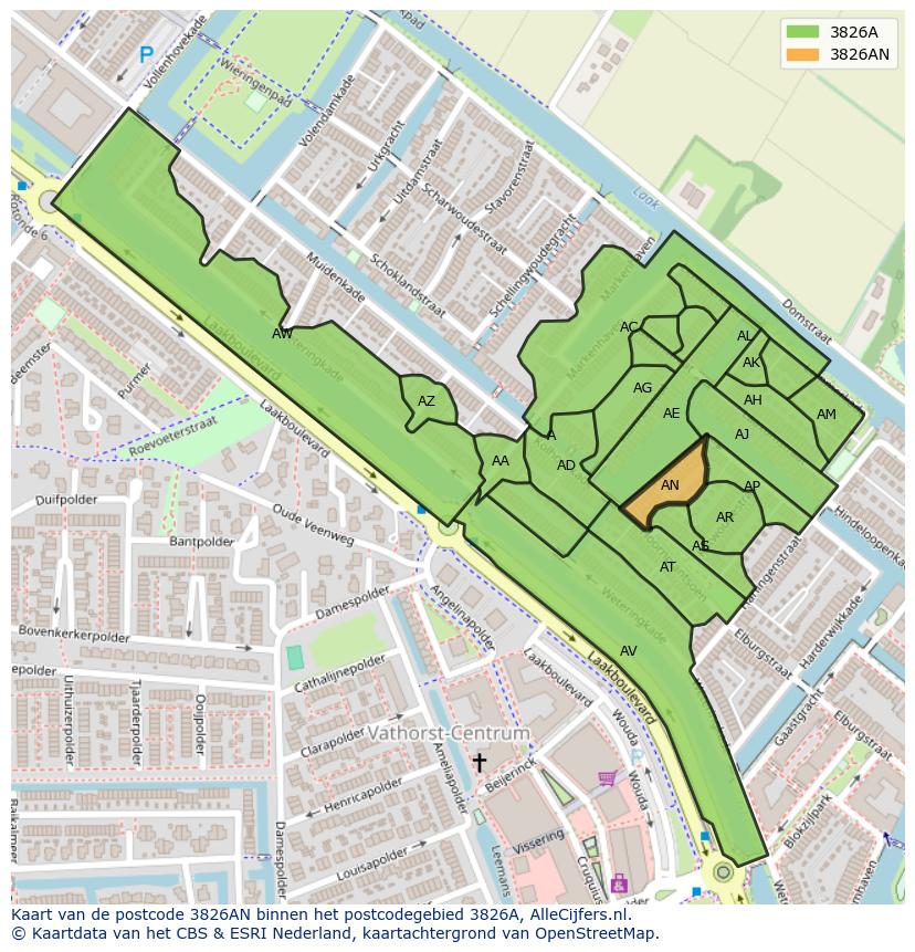 Afbeelding van het postcodegebied 3826 AN op de kaart.