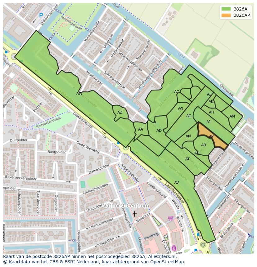 Afbeelding van het postcodegebied 3826 AP op de kaart.