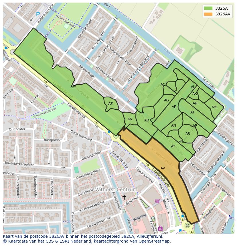 Afbeelding van het postcodegebied 3826 AV op de kaart.