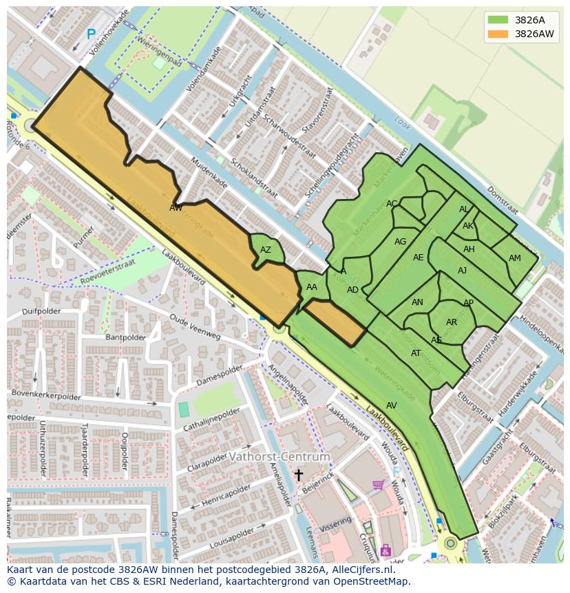 Afbeelding van het postcodegebied 3826 AW op de kaart.