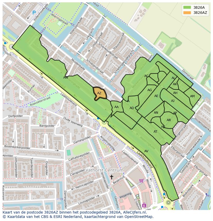 Afbeelding van het postcodegebied 3826 AZ op de kaart.