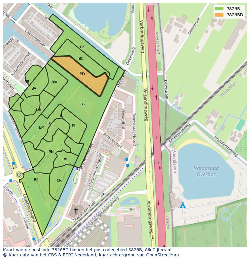 Afbeelding van het postcodegebied 3826 BD op de kaart.