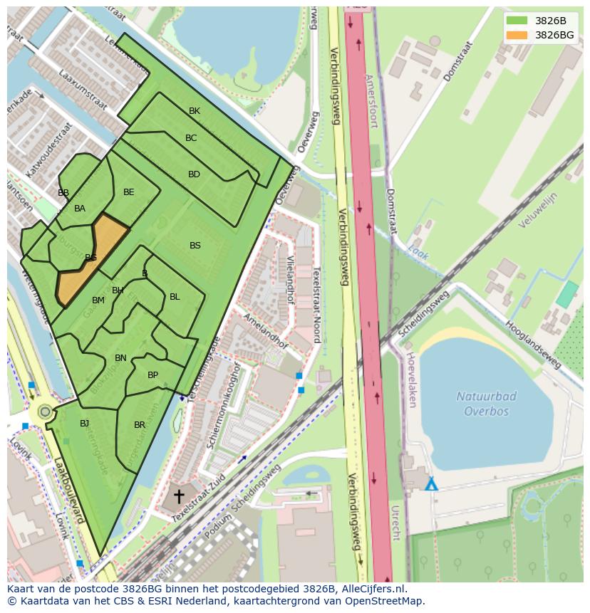 Afbeelding van het postcodegebied 3826 BG op de kaart.