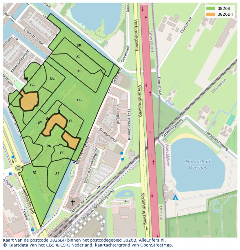 Afbeelding van het postcodegebied 3826 BH op de kaart.