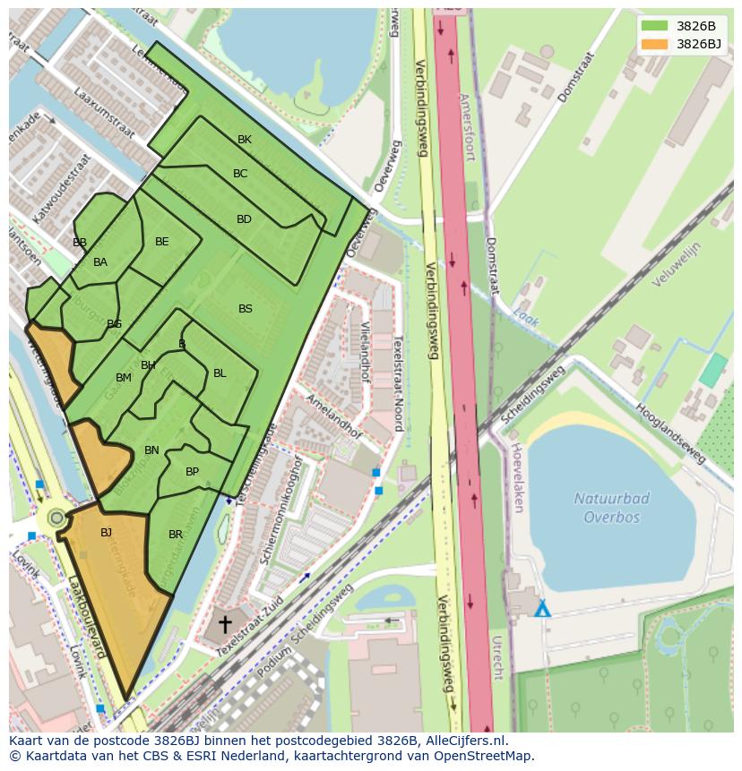 Afbeelding van het postcodegebied 3826 BJ op de kaart.