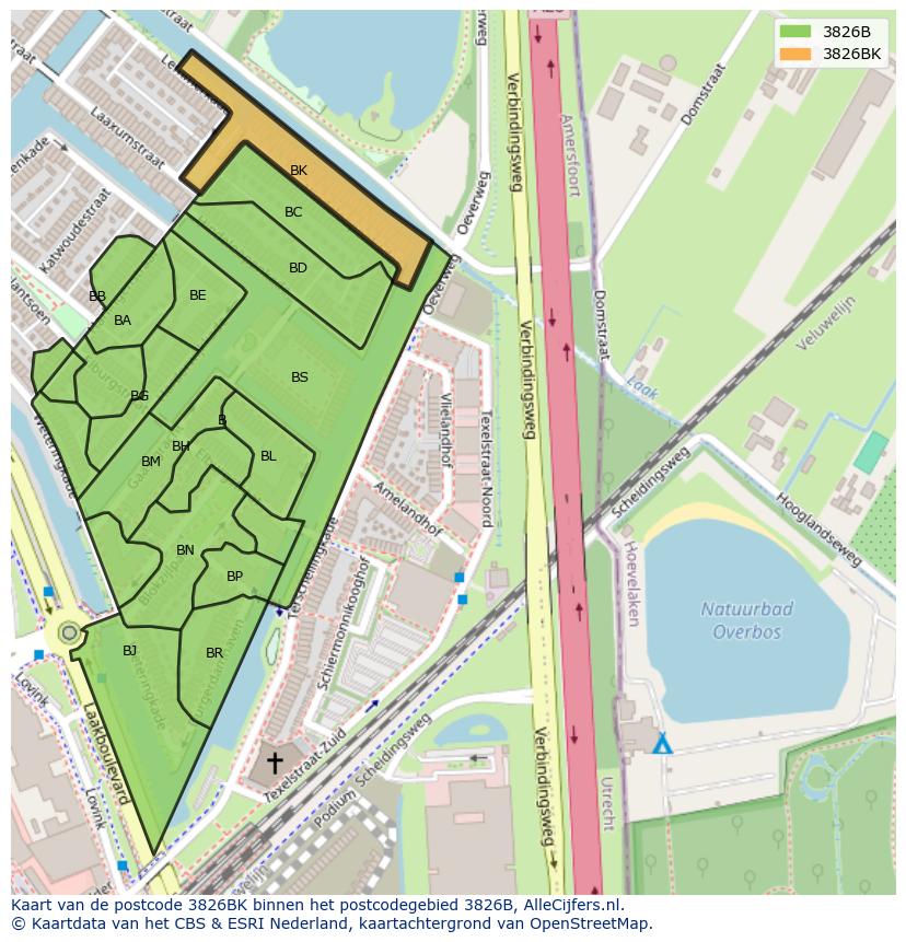 Afbeelding van het postcodegebied 3826 BK op de kaart.