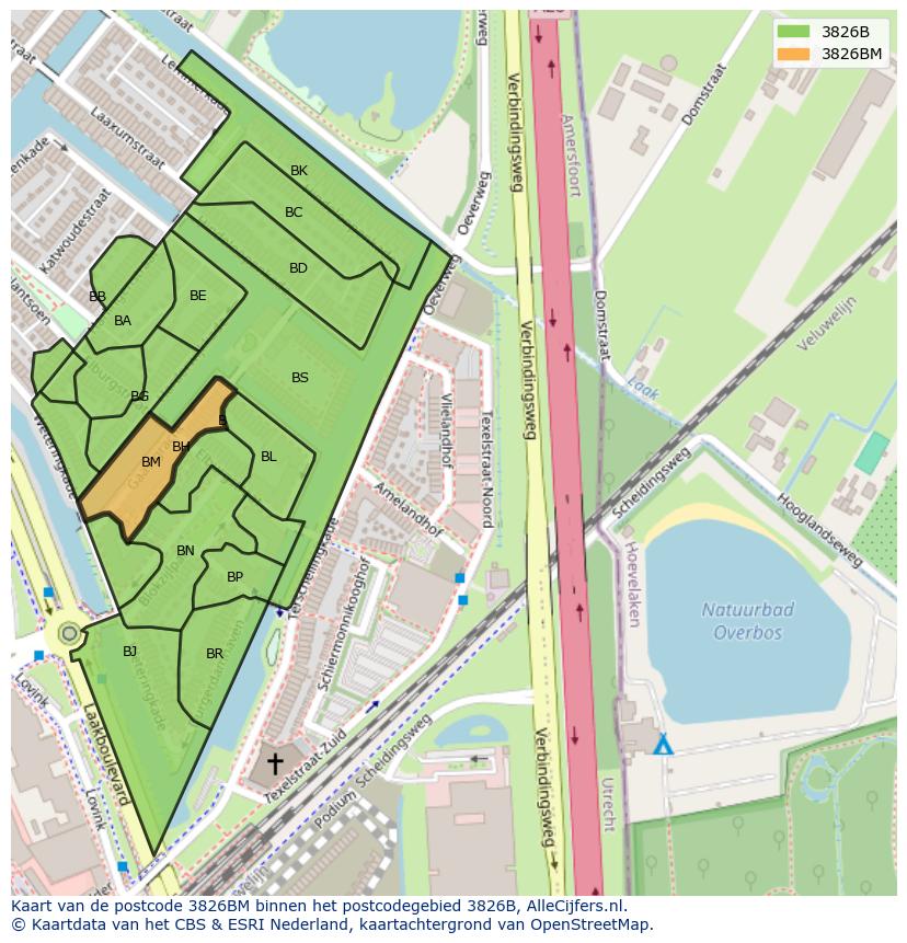 Afbeelding van het postcodegebied 3826 BM op de kaart.