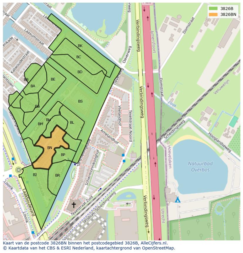 Afbeelding van het postcodegebied 3826 BN op de kaart.