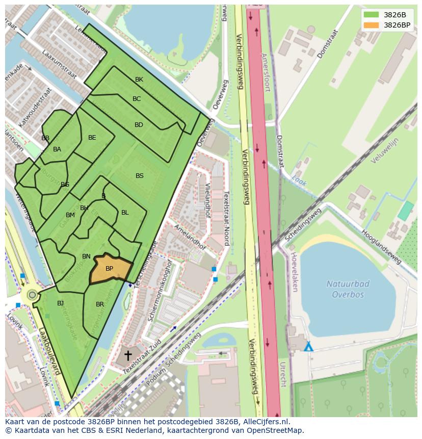 Afbeelding van het postcodegebied 3826 BP op de kaart.