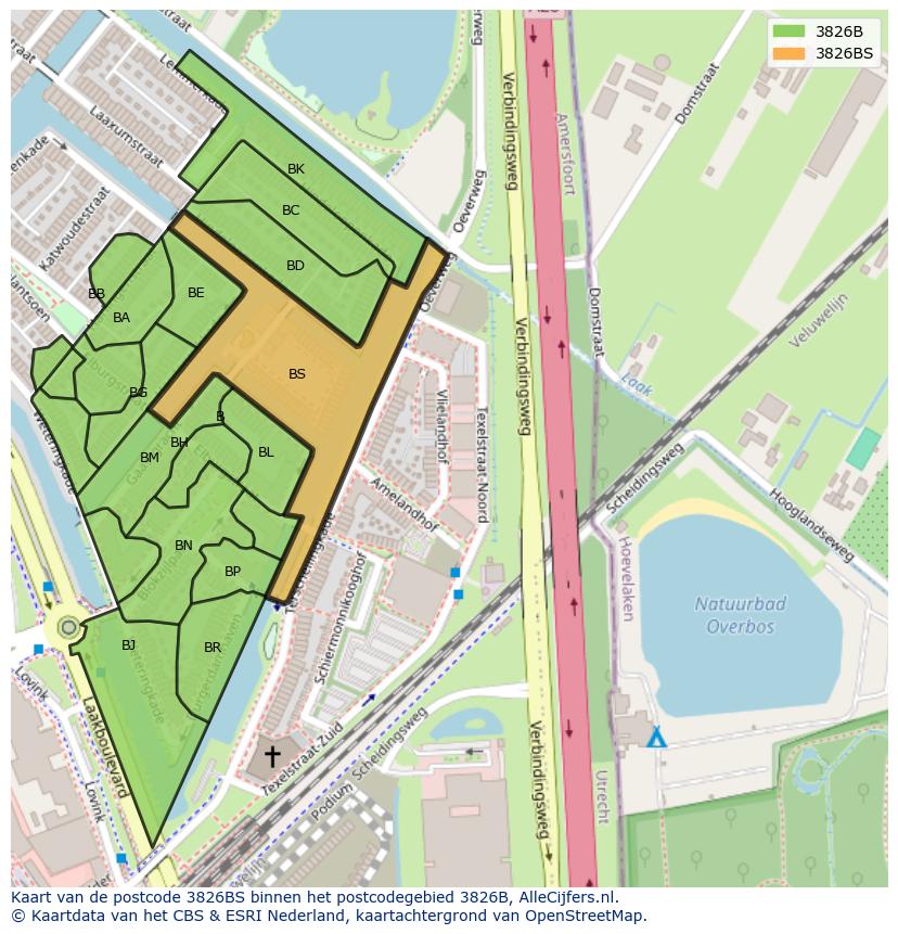 Afbeelding van het postcodegebied 3826 BS op de kaart.