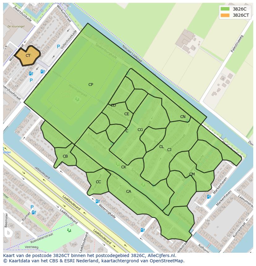 Afbeelding van het postcodegebied 3826 CT op de kaart.