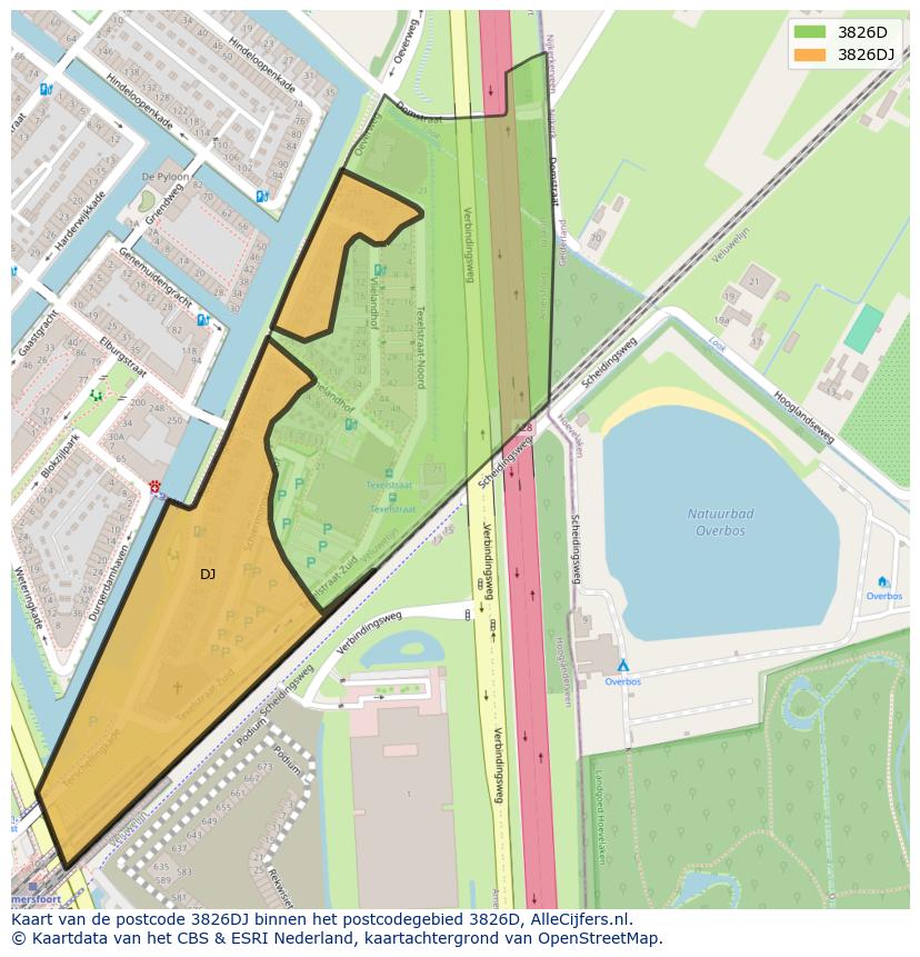 Afbeelding van het postcodegebied 3826 DJ op de kaart.