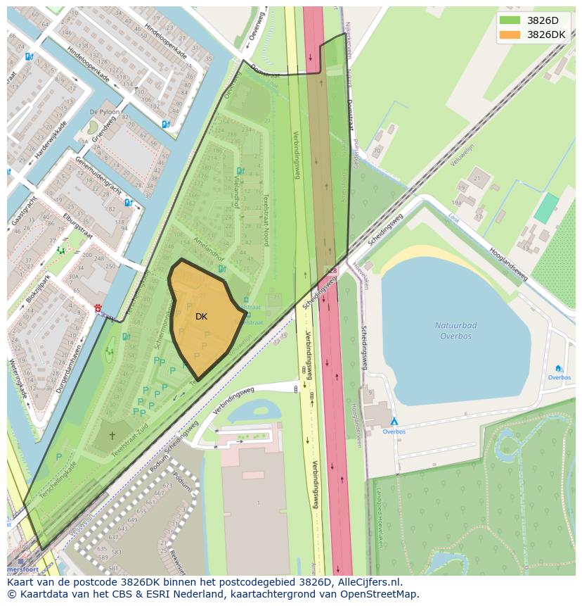 Afbeelding van het postcodegebied 3826 DK op de kaart.