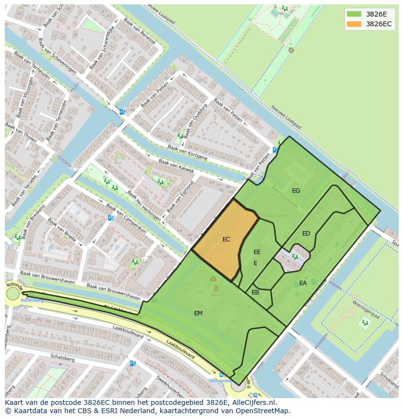Afbeelding van het postcodegebied 3826 EC op de kaart.