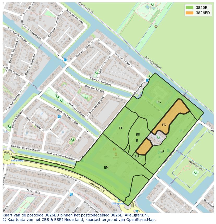 Afbeelding van het postcodegebied 3826 ED op de kaart.