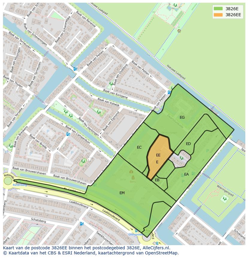 Afbeelding van het postcodegebied 3826 EE op de kaart.