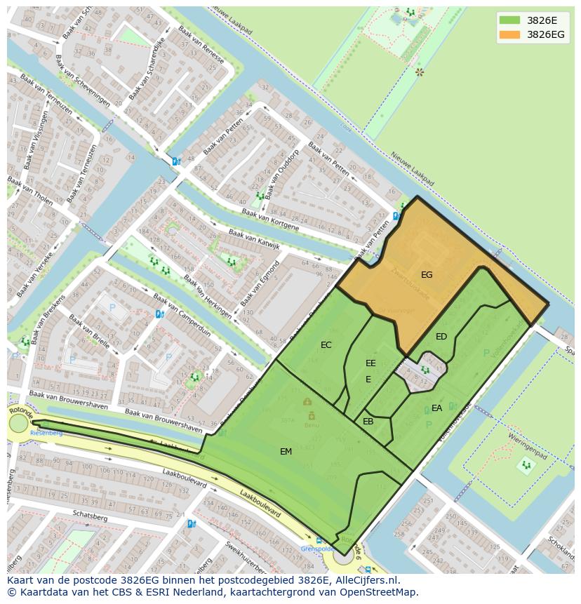 Afbeelding van het postcodegebied 3826 EG op de kaart.