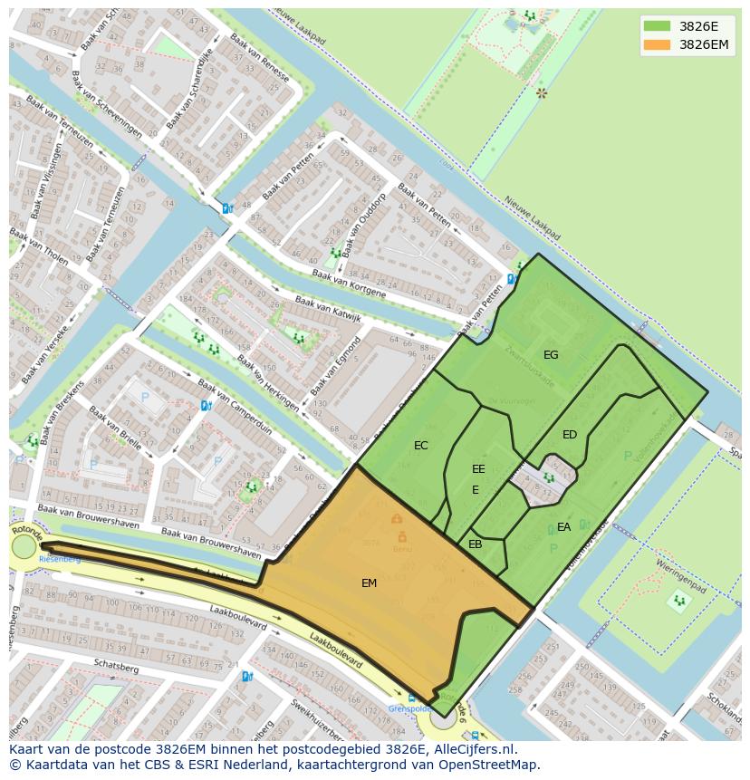 Afbeelding van het postcodegebied 3826 EM op de kaart.