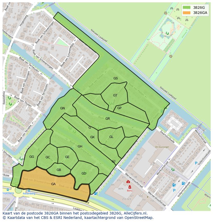 Afbeelding van het postcodegebied 3826 GA op de kaart.