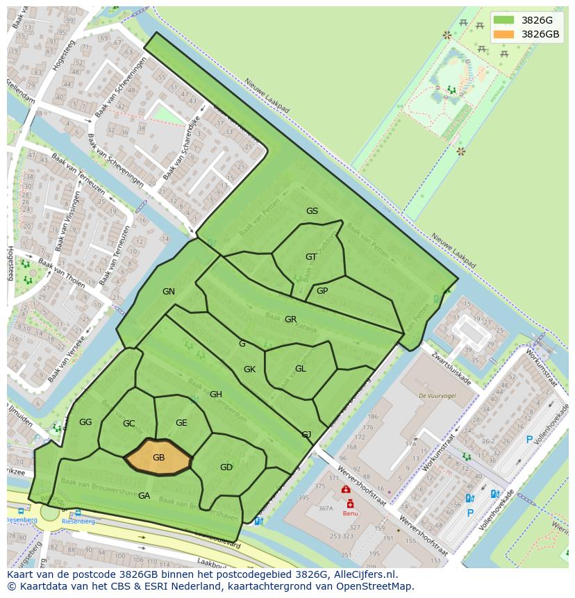 Afbeelding van het postcodegebied 3826 GB op de kaart.