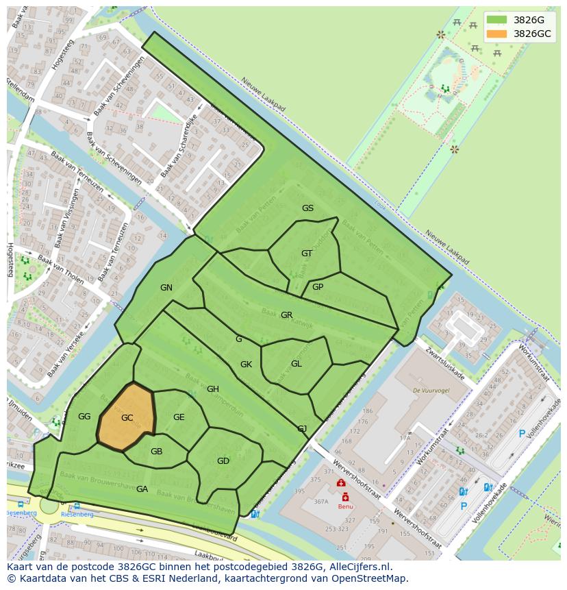 Afbeelding van het postcodegebied 3826 GC op de kaart.
