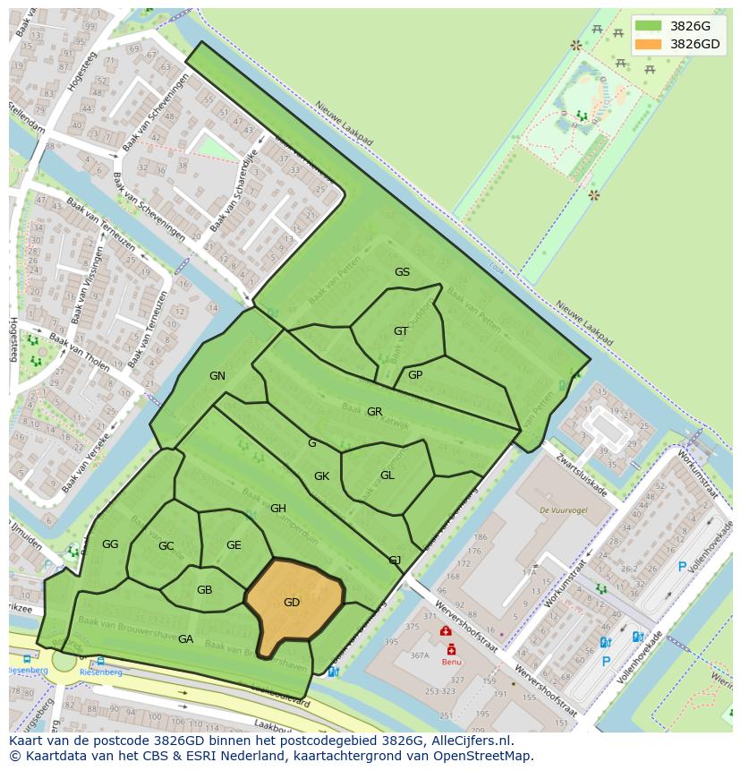 Afbeelding van het postcodegebied 3826 GD op de kaart.