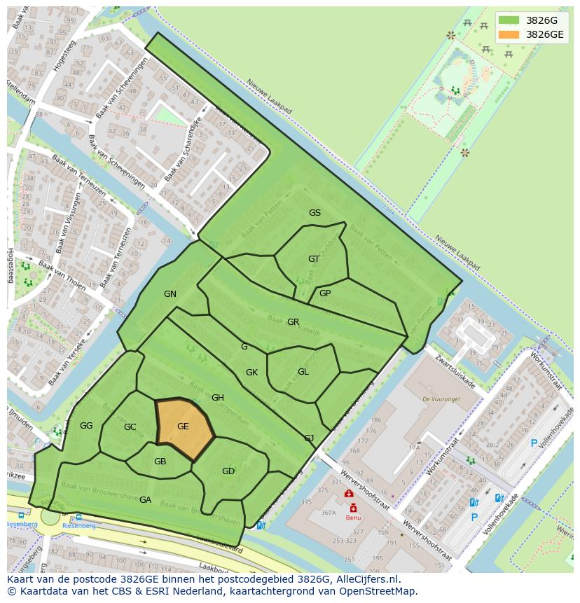 Afbeelding van het postcodegebied 3826 GE op de kaart.