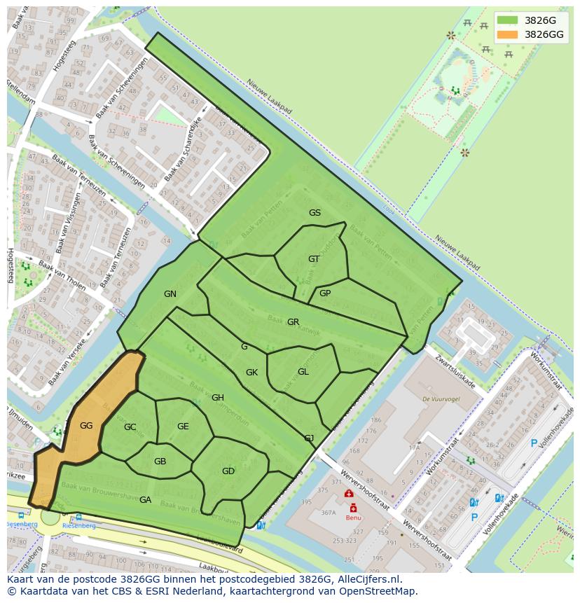 Afbeelding van het postcodegebied 3826 GG op de kaart.