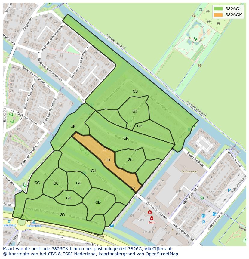 Afbeelding van het postcodegebied 3826 GK op de kaart.