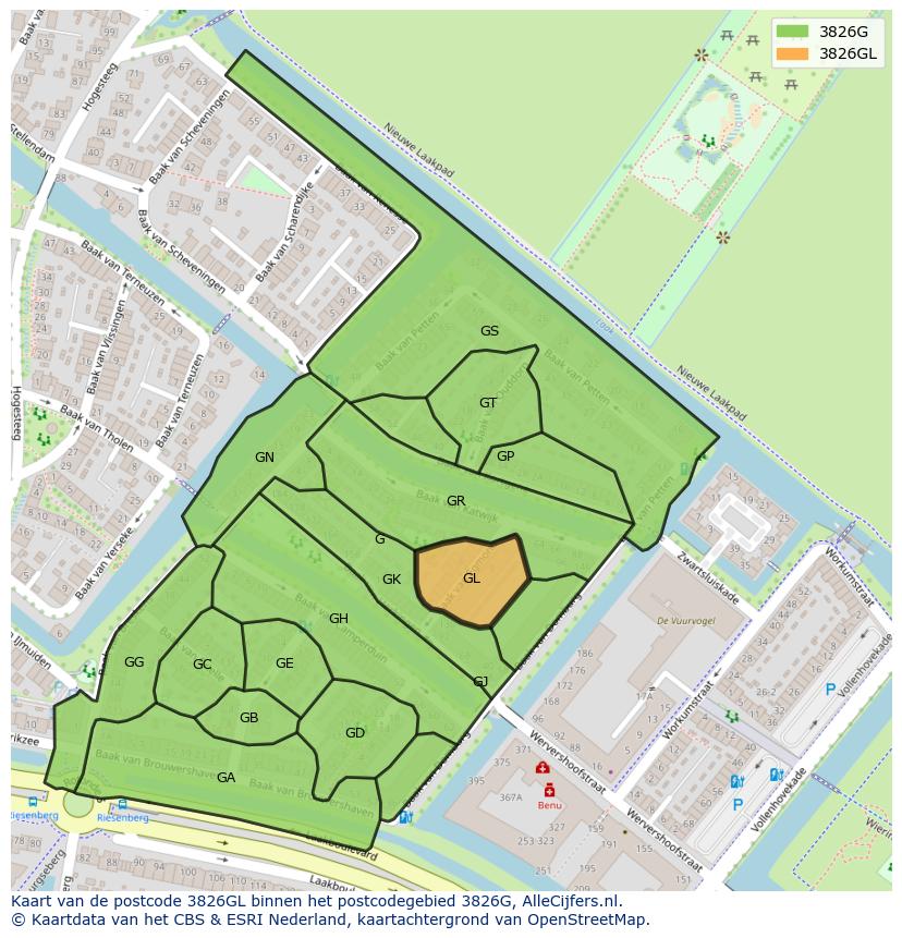 Afbeelding van het postcodegebied 3826 GL op de kaart.