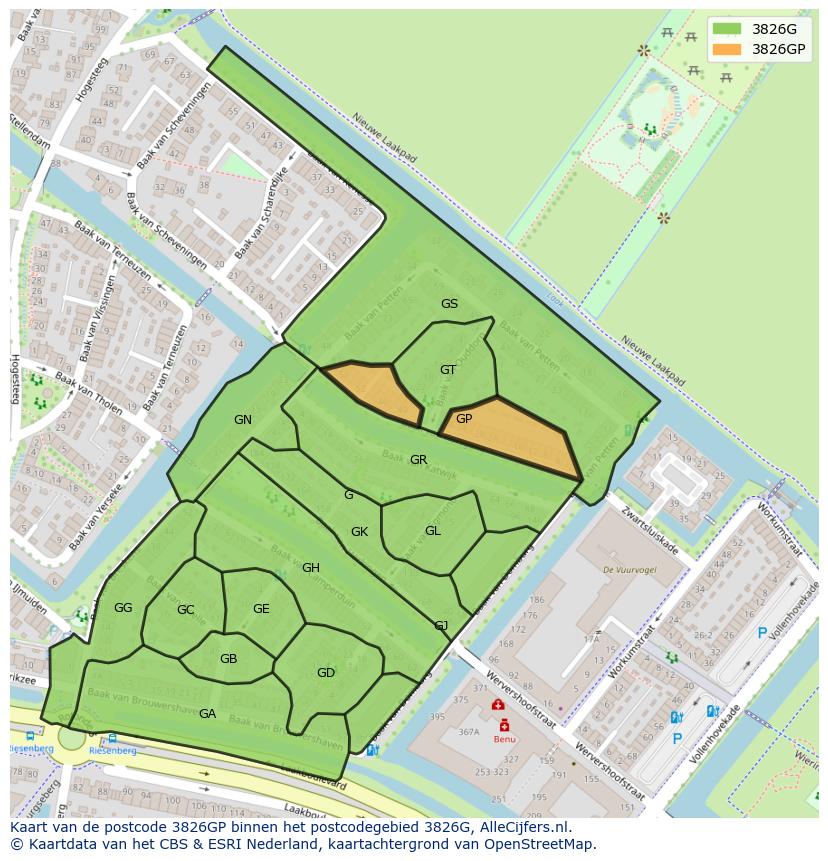 Afbeelding van het postcodegebied 3826 GP op de kaart.