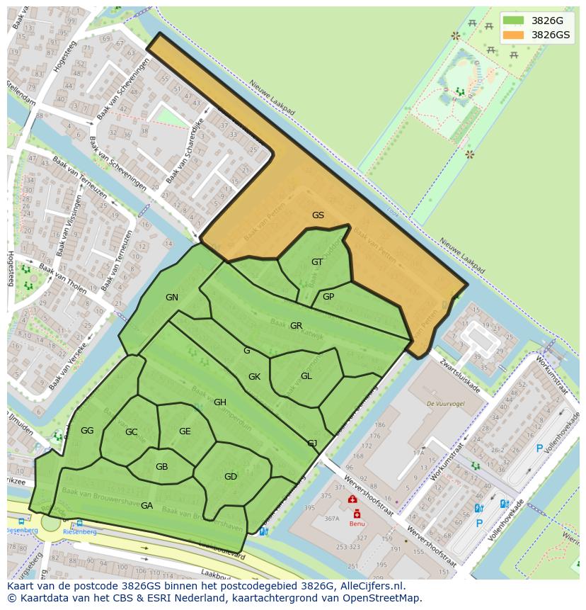 Afbeelding van het postcodegebied 3826 GS op de kaart.