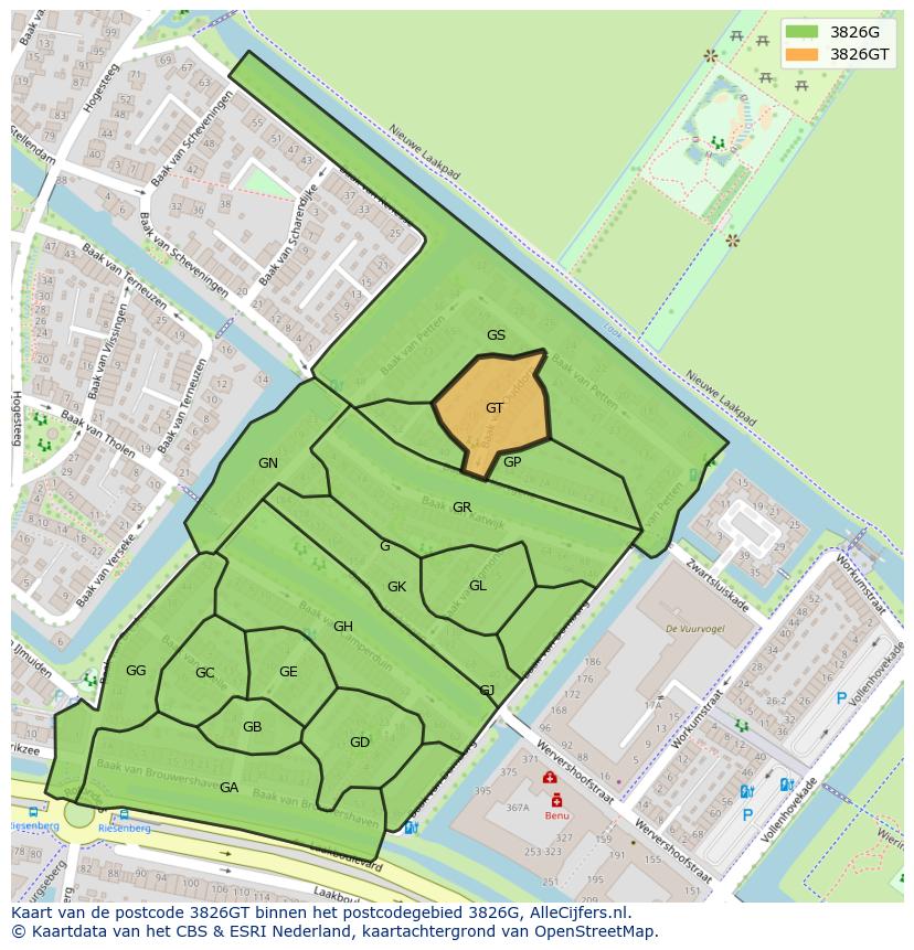 Afbeelding van het postcodegebied 3826 GT op de kaart.