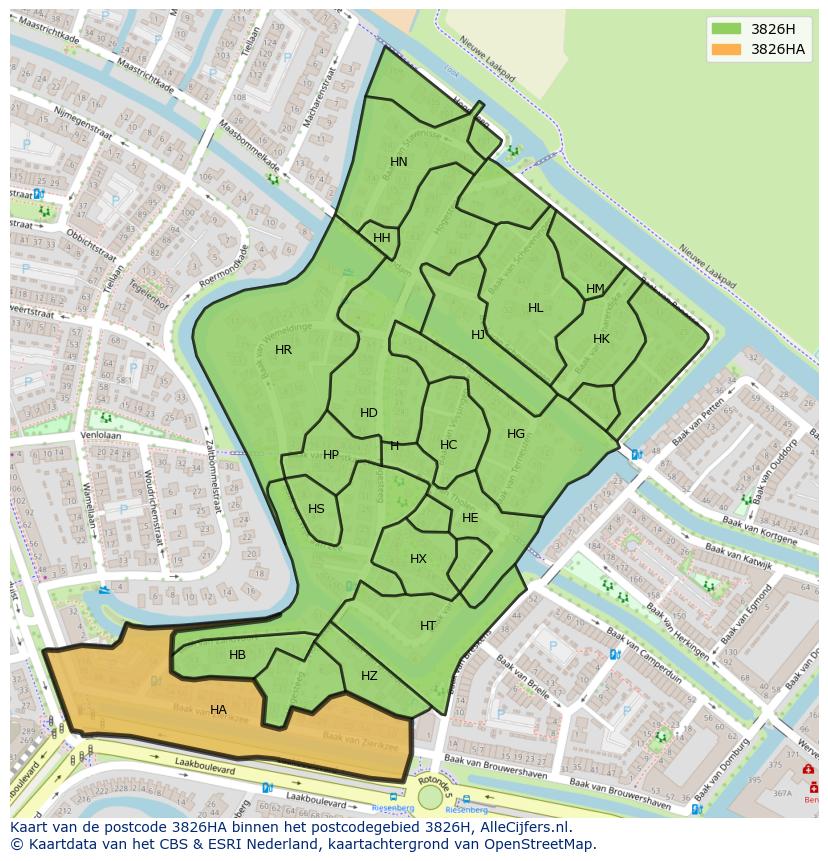 Afbeelding van het postcodegebied 3826 HA op de kaart.