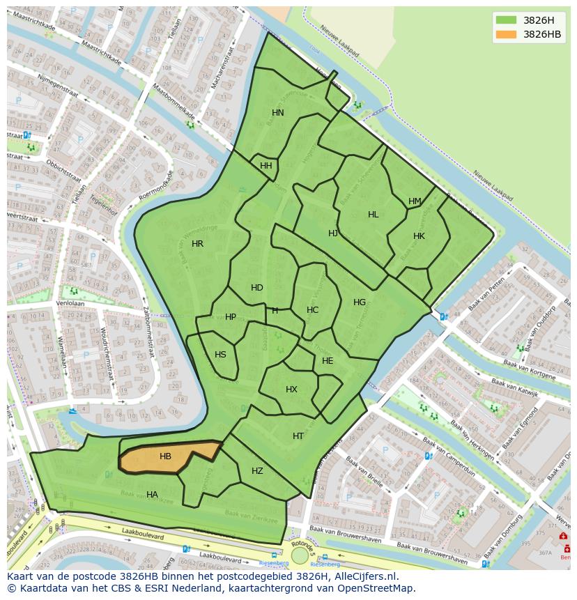 Afbeelding van het postcodegebied 3826 HB op de kaart.