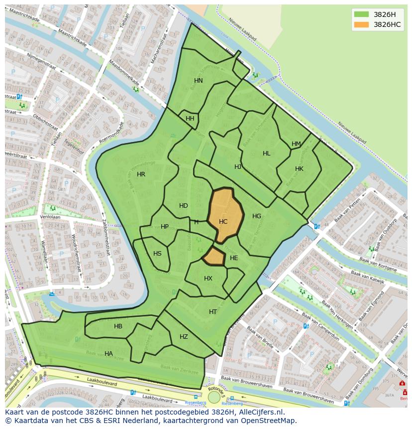Afbeelding van het postcodegebied 3826 HC op de kaart.