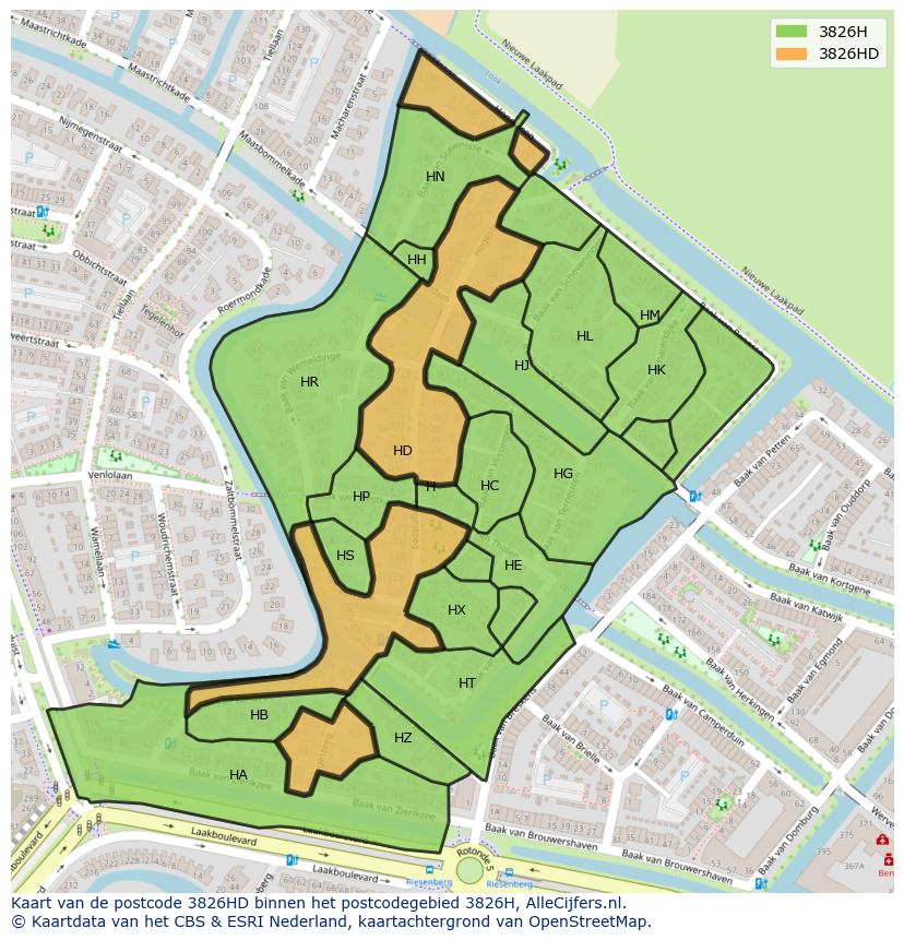 Afbeelding van het postcodegebied 3826 HD op de kaart.