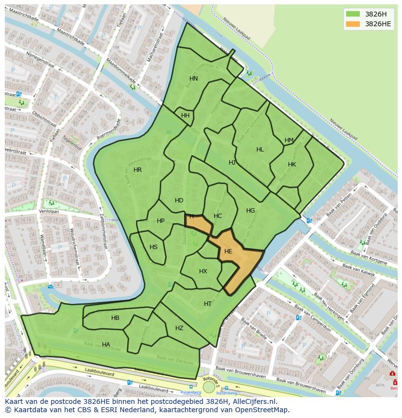 Afbeelding van het postcodegebied 3826 HE op de kaart.