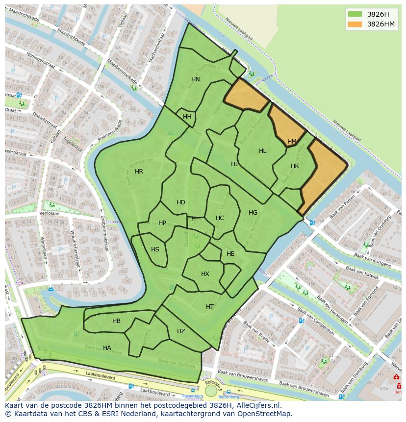 Afbeelding van het postcodegebied 3826 HM op de kaart.