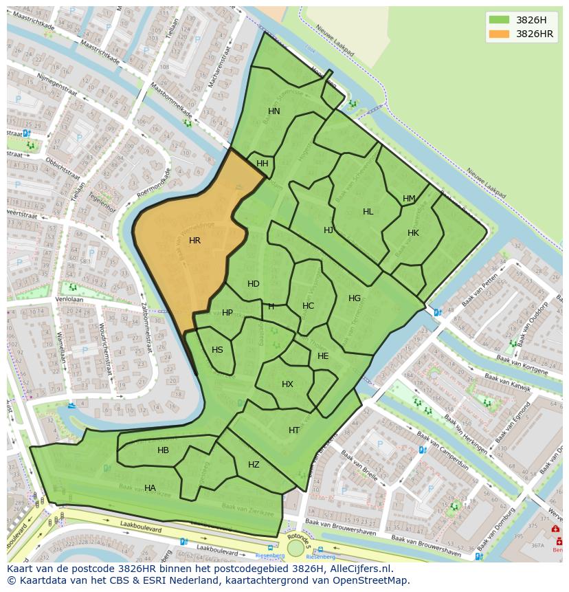 Afbeelding van het postcodegebied 3826 HR op de kaart.