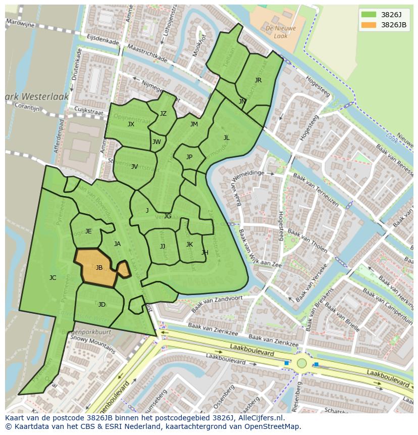 Afbeelding van het postcodegebied 3826 JB op de kaart.
